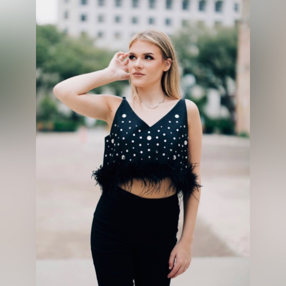 Feathery Crystal V-Neck Cami Top - Picture 1 of 3